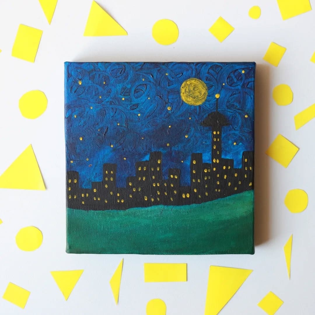 تابلو نقاشی دکوراتیو طرح شب شهری