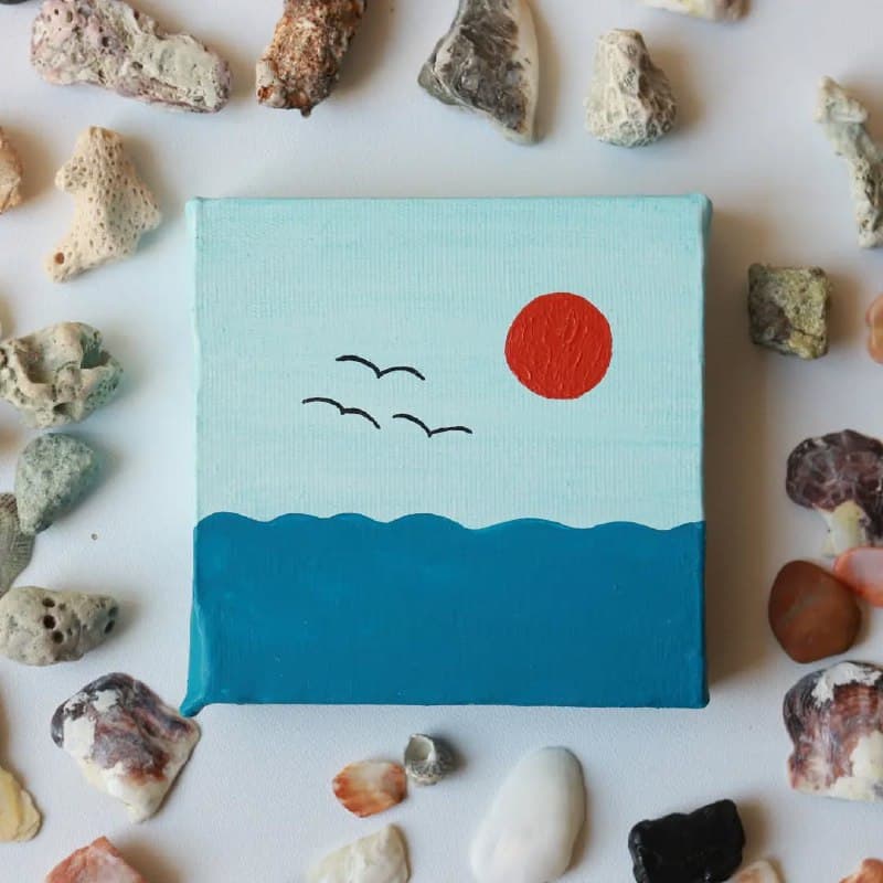 تابلو نقاشی دکوراتیو مینیمال طرح دریا و خورشید