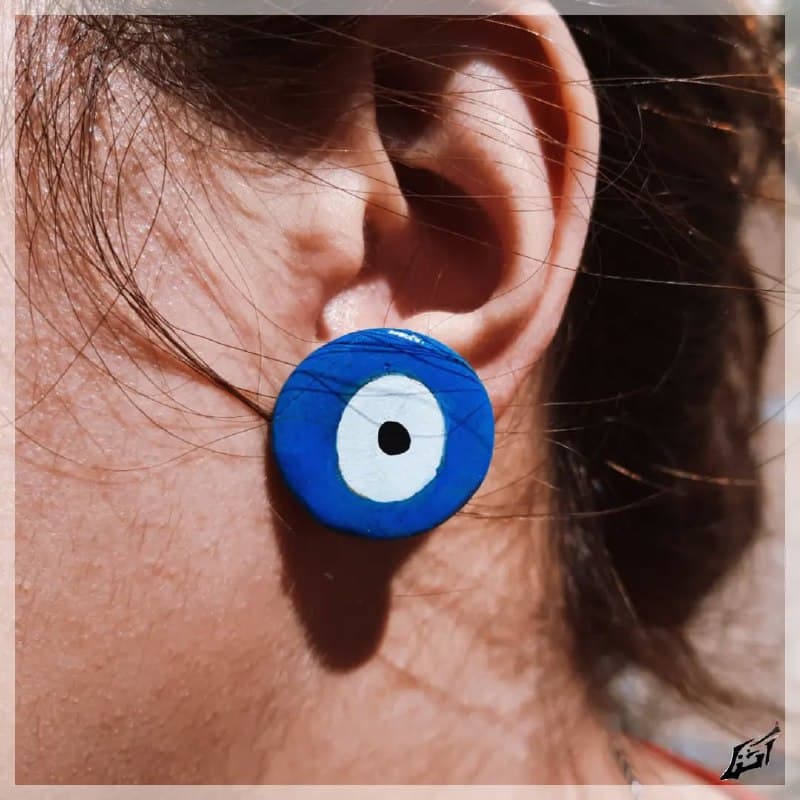 گوشواره میخی سفالی طرح چشم نظر