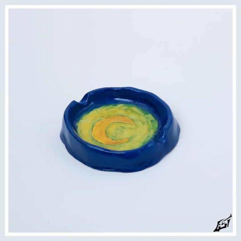 زیرسیگاری سفالی دست ساز طرح شب پرستاره ونگوگ