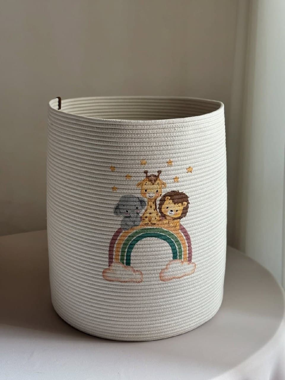 سبد اسباب بازی قیطانی طرح حیوانات جنگل و رنگین کمان