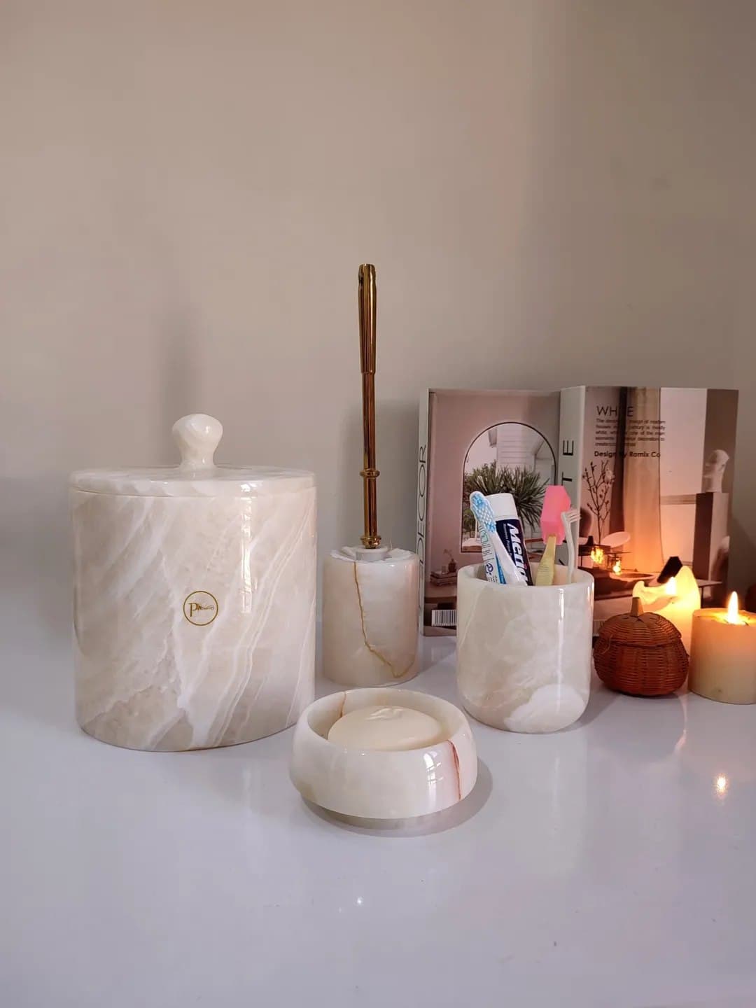 ست سرویس بهداشتی 4 تکه مرمر نباتی طرح فلور