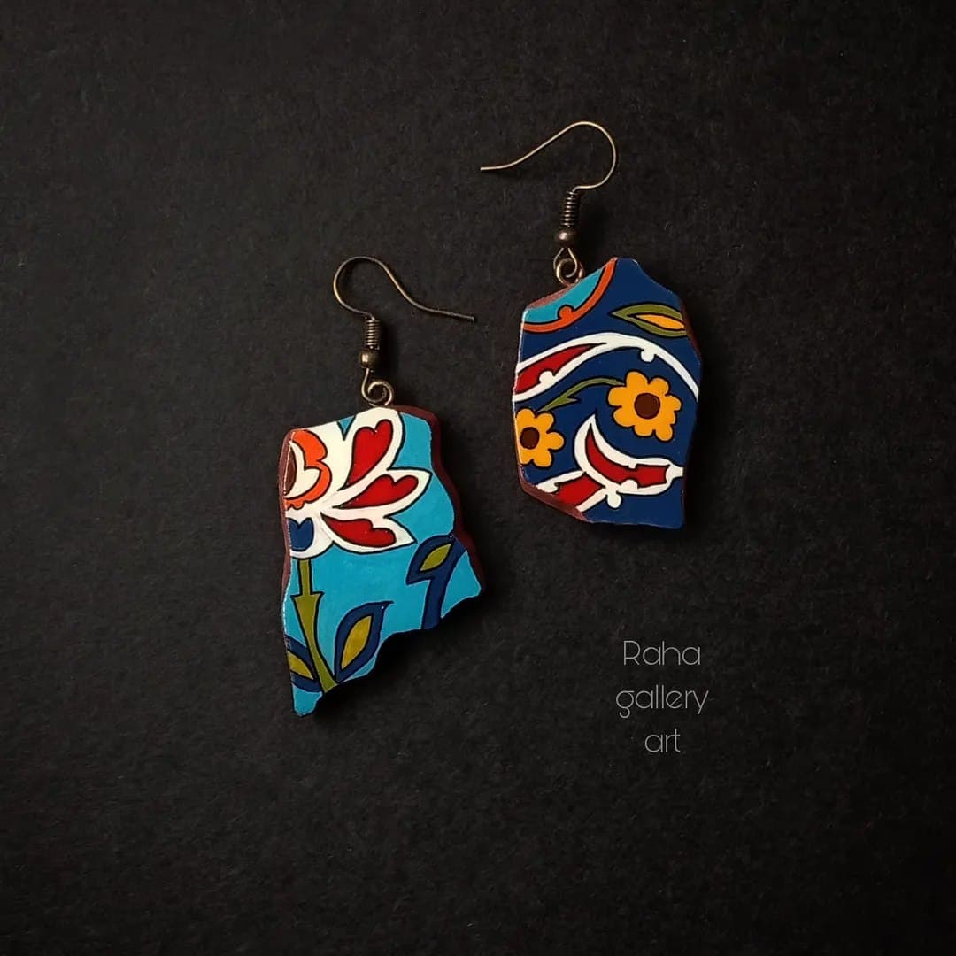 گوشواره چوبی دست ساز طرح کاشی سنتی