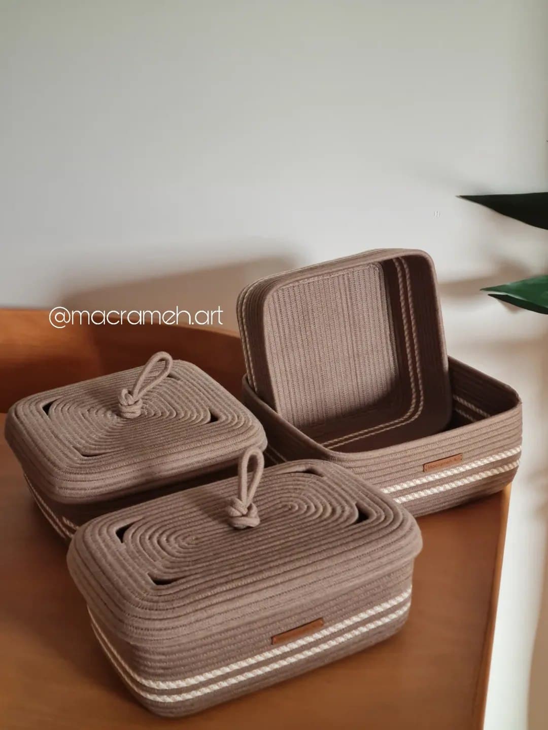 ست باکس نظم دهنده قیطانی درب دار دست ساز رنگ نسکافه‌ای