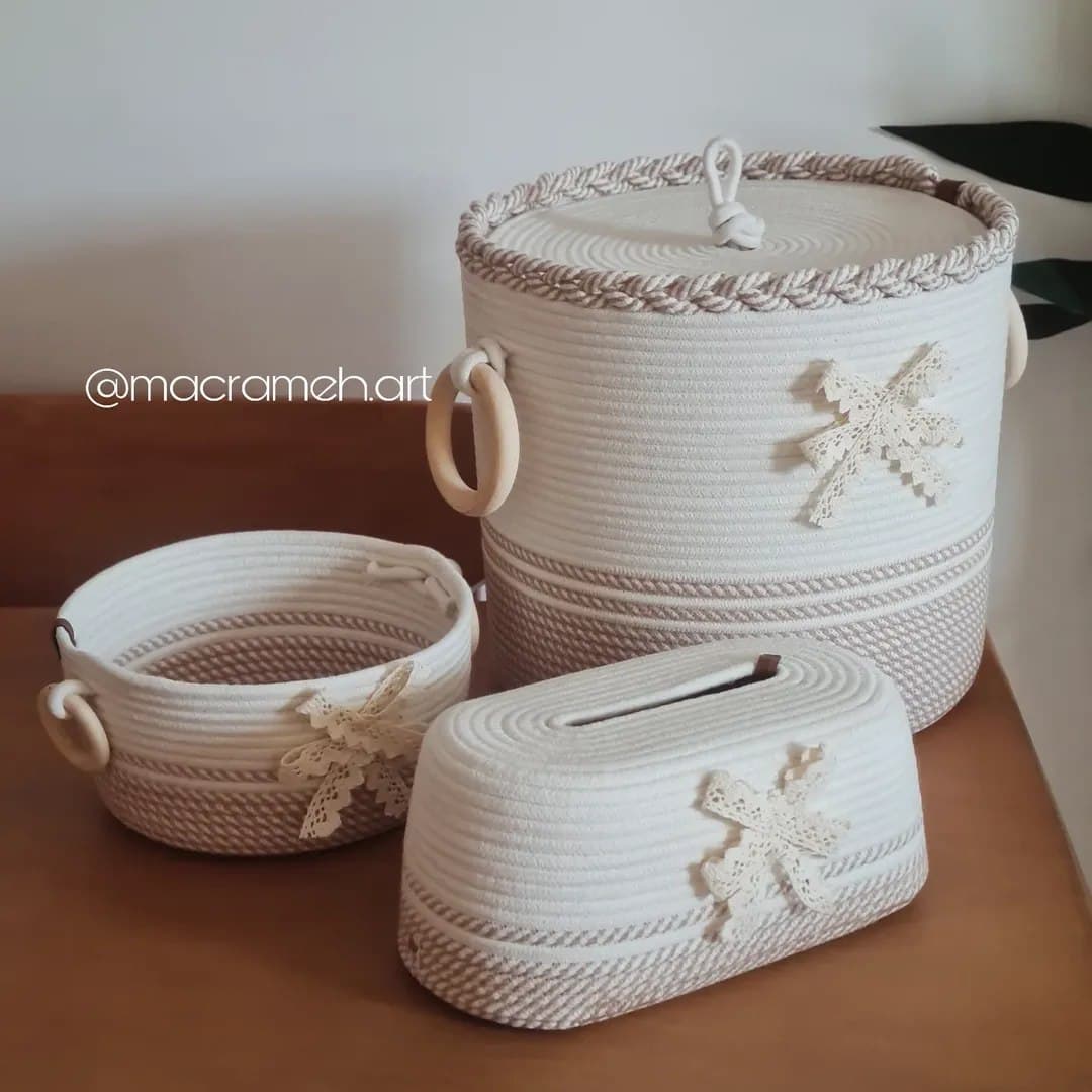 ست سه تکه نظم دهنده قیطانی دستباف مدل پاپیون