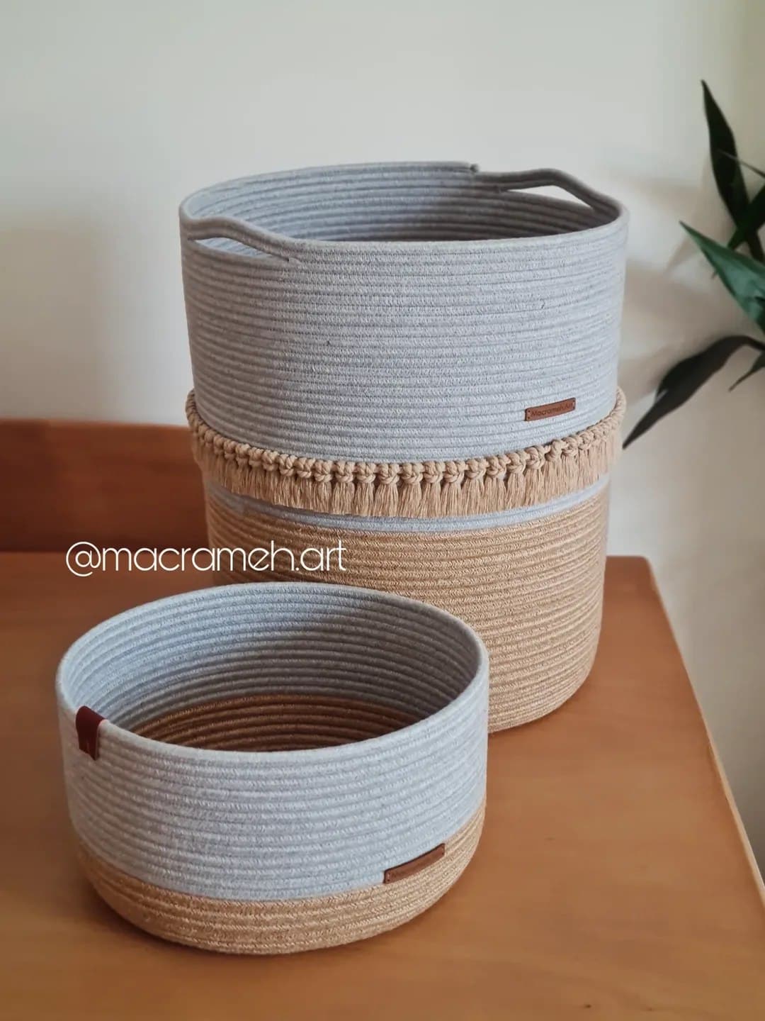 ست سبد نظم دهنده و لاندری باکس دستبافت قیطانی مدل طوسی کنفی