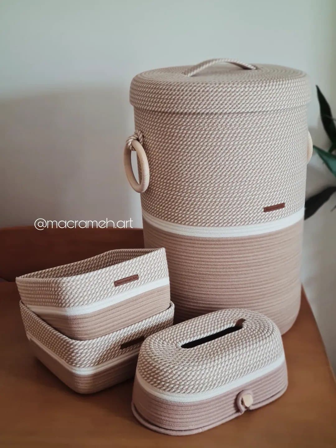 ست نظم دهنده قیطانی ۴ تکه دستبافت کرم بژ