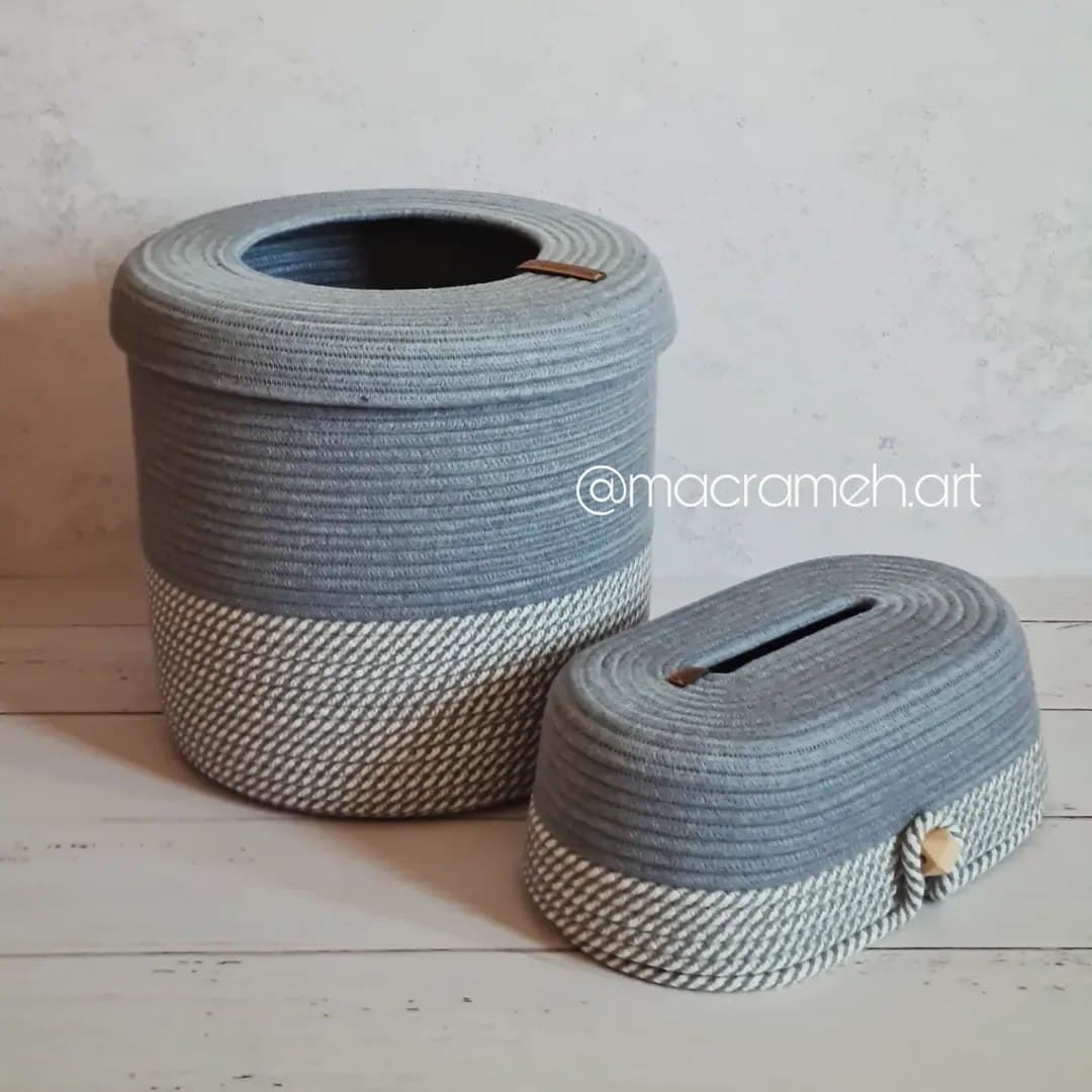 ست سطل و جای دستمال کاغذی قیطانی مدل دو رنگ