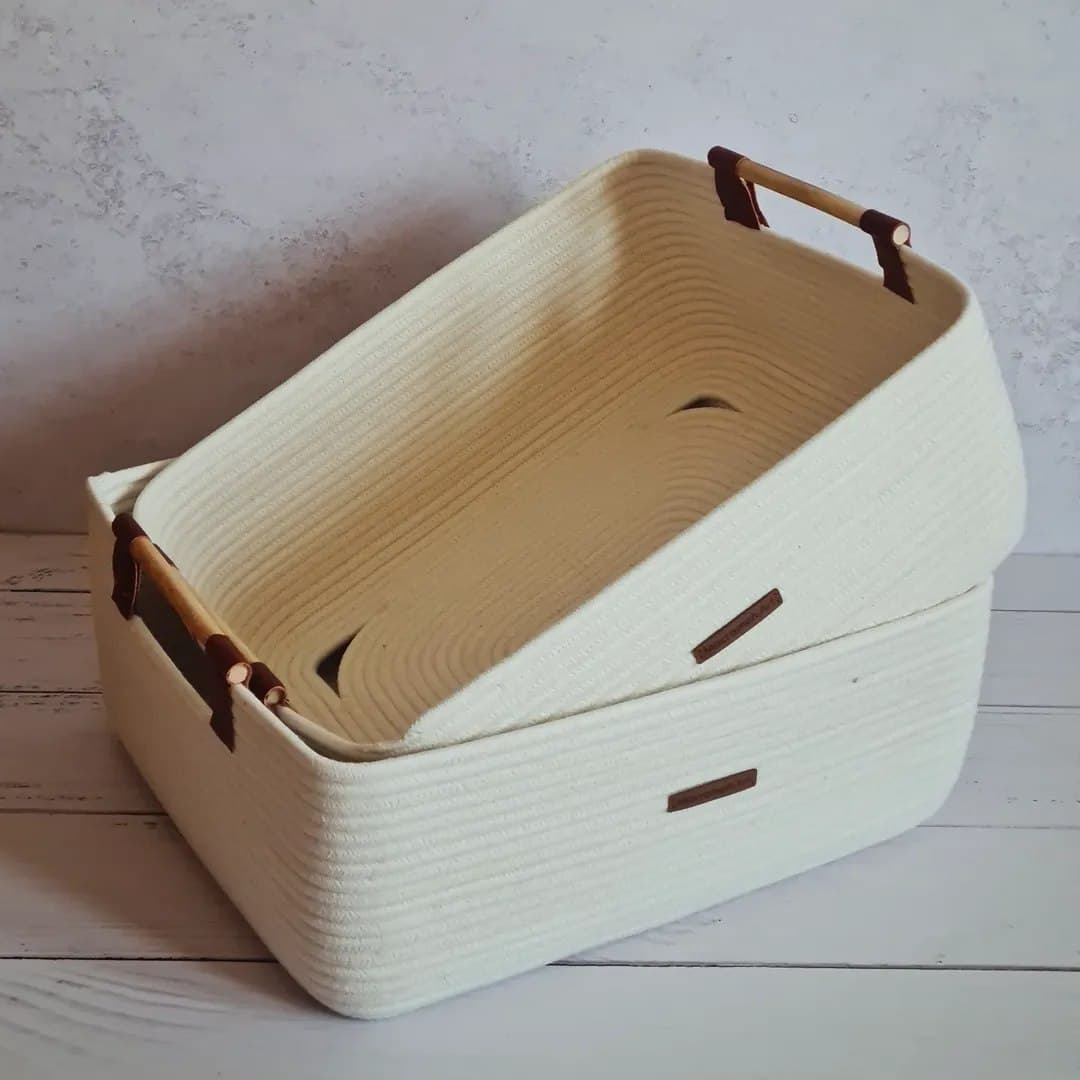 ست دو عددی باکس نظم دهنده پنبه‌ای مستطیلی با دسته چوبی