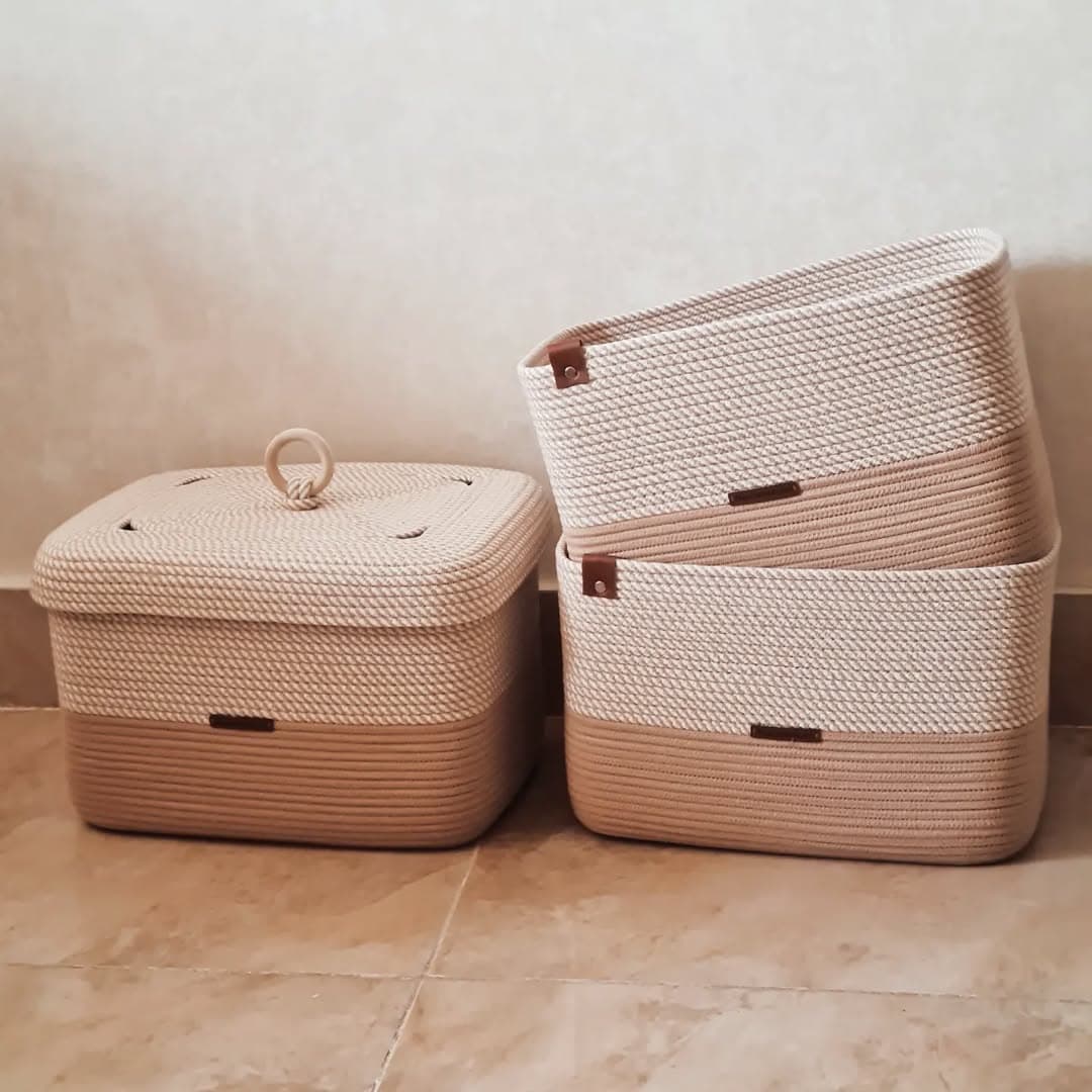 باکس نظم دهنده قیطانی دستباف درب دار دو رنگ