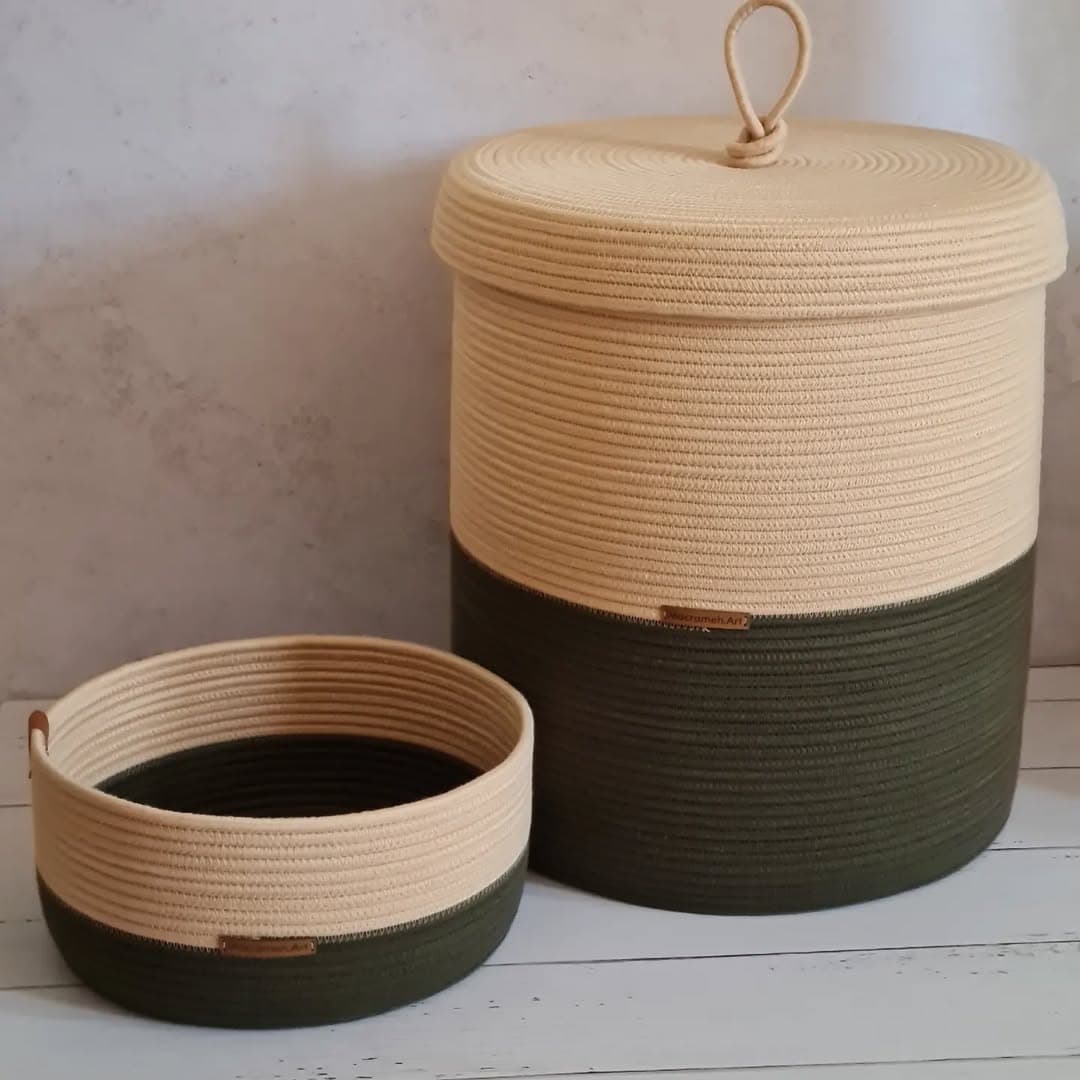 ست سبد لاندری و نظم دهنده قیطانی دستبافت مدل دو رنگ