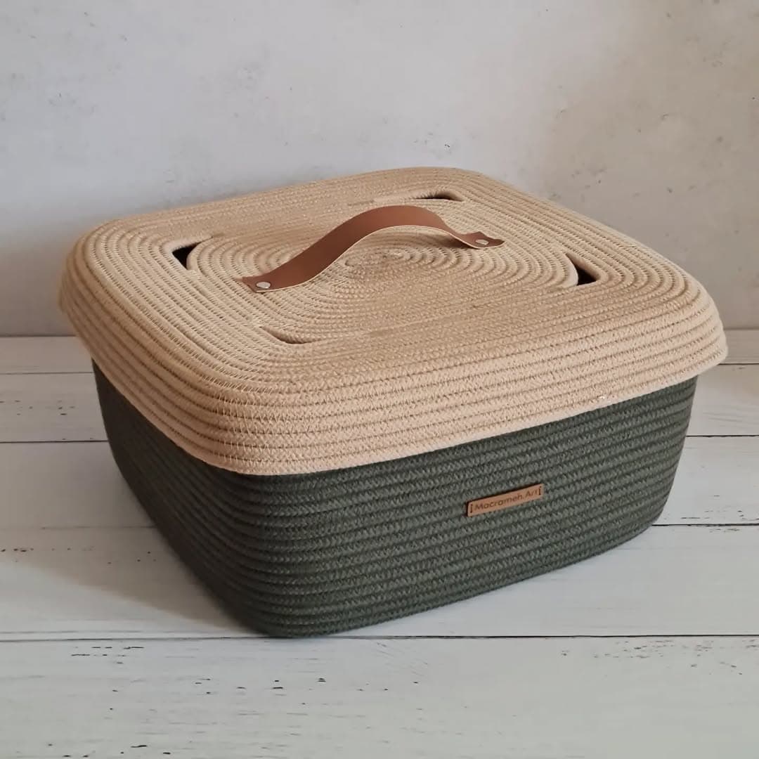 باکس نظم دهنده دردار مکرومه بافی دو رنگ با دسته چرم