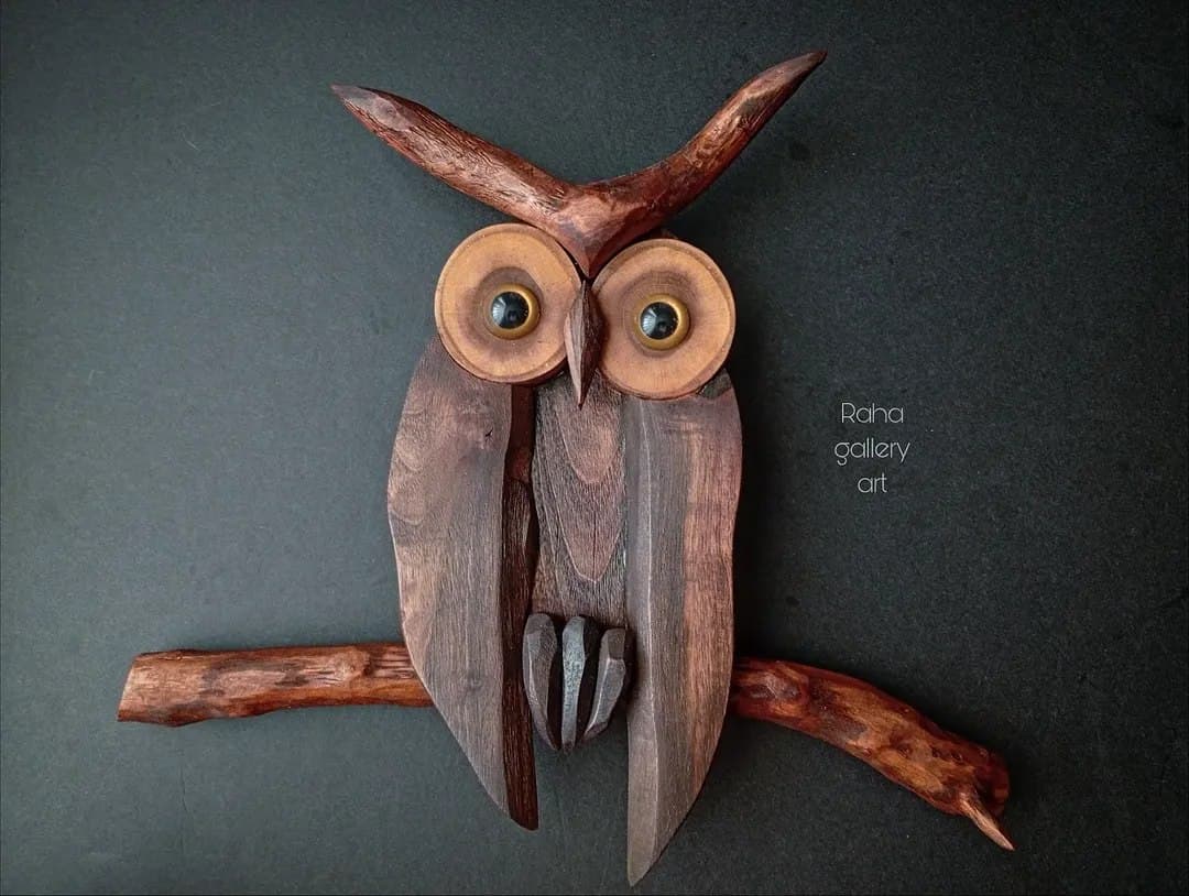 دیوارکوب چوبی دست ساز طرح جغد