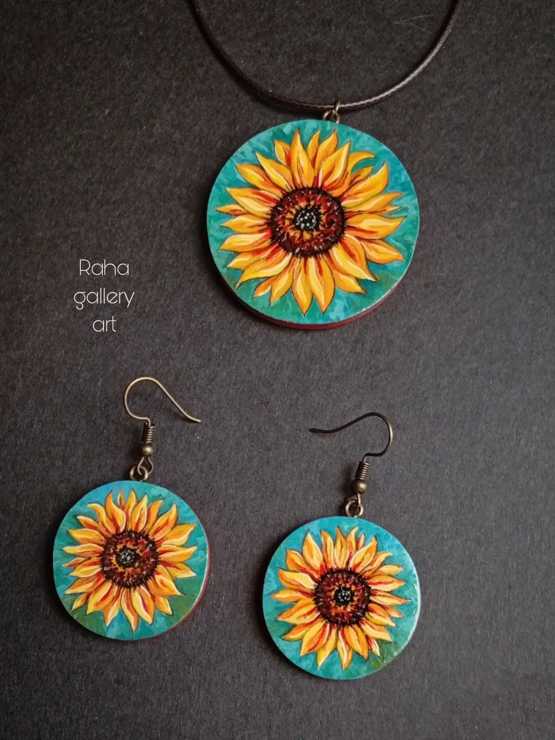 ست زیورآلات چوبی دست ساز طرح آفتابگردان