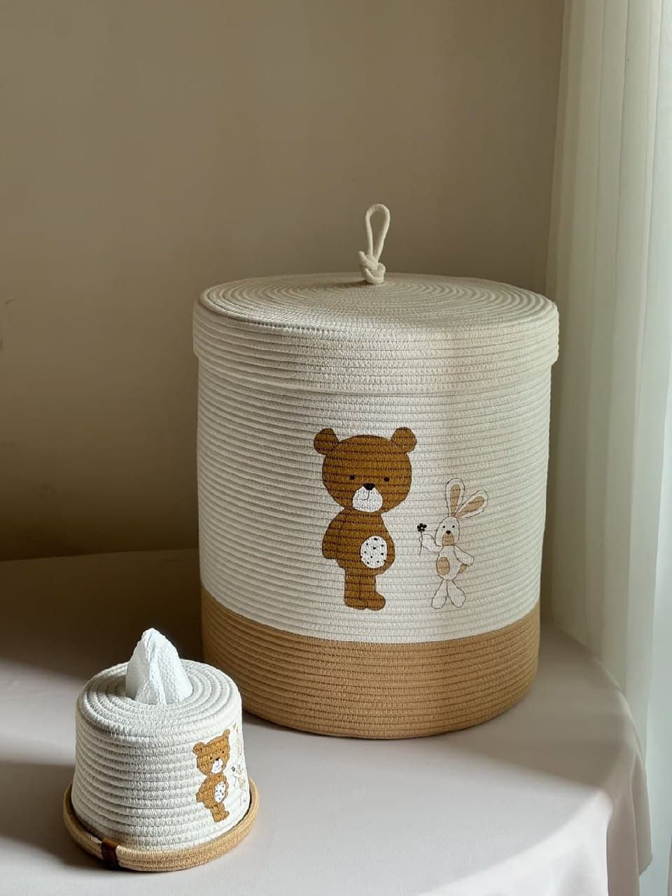 ست سبد نظم دهنده قیطانی اتاق کودک طرح خرس و خرگوش