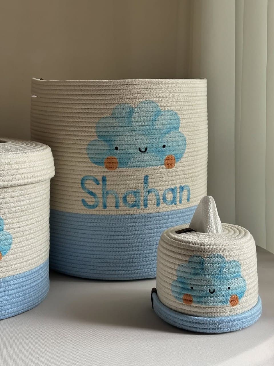 ست سبد ارگانایزر اتاق کودک طرح ابر با نام دلخواه