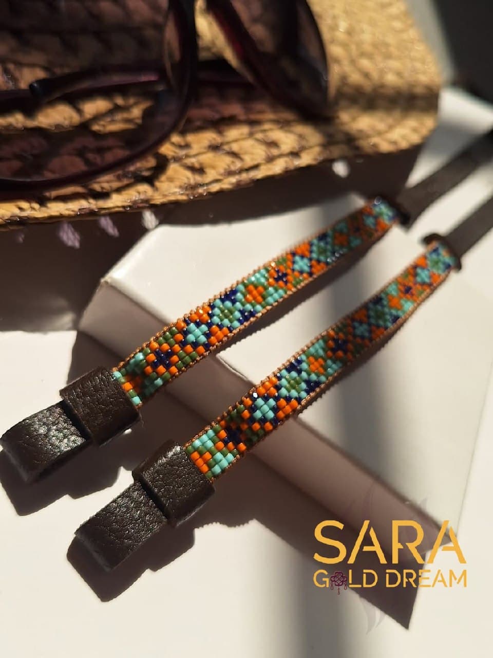 بند عینک دست دوز منجوق میوکی و چرم طبیعی سارا گلد دریم