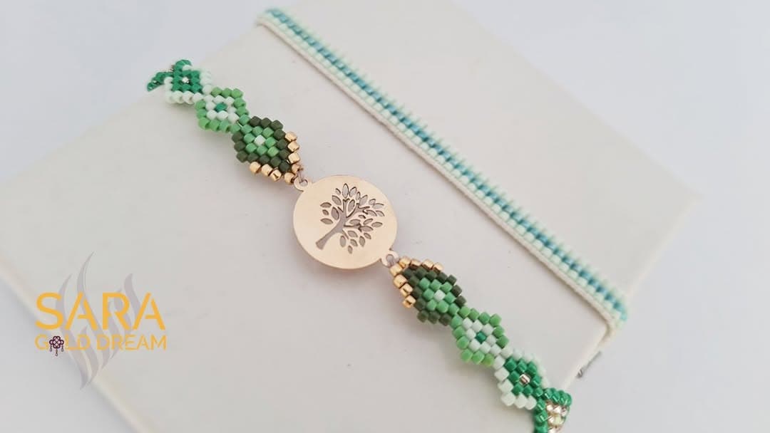 دستبند دستساز میوکی با پلاک طلا طرح درخت زندگی