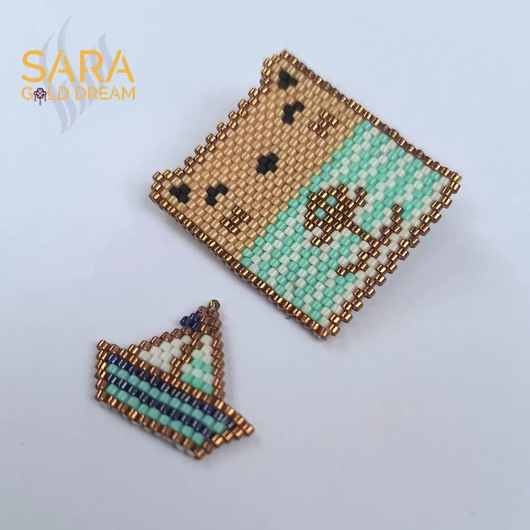 ست سنجاق سینه دستساز منجوقی طرح گربه ملوان و قایق