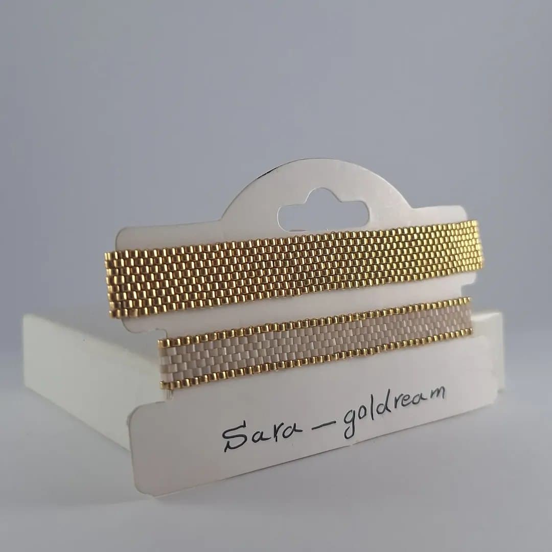 ست دستبند میوکی دستباف مدل آجری رنگ طلایی و کرم