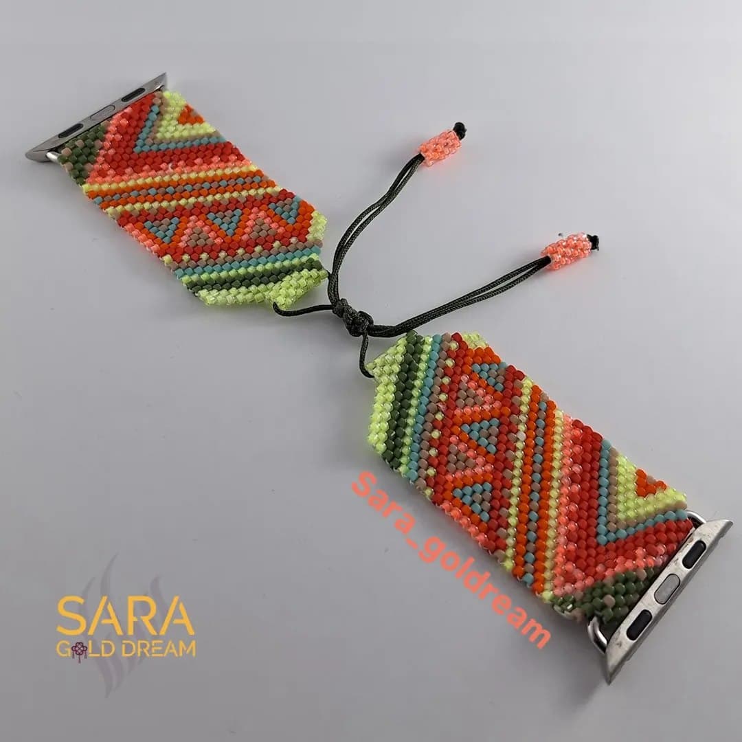 بند اپل واچ دستبافت میوکی با طرح هندسی رنگارنگ