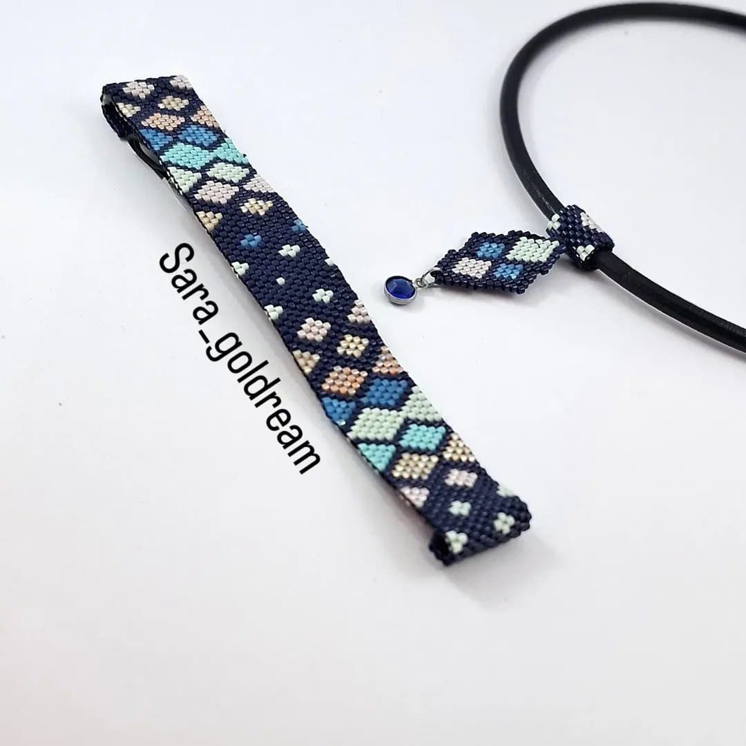 نیم ست دستبند و گردنبند منجوقی میوکی طرح لوزی