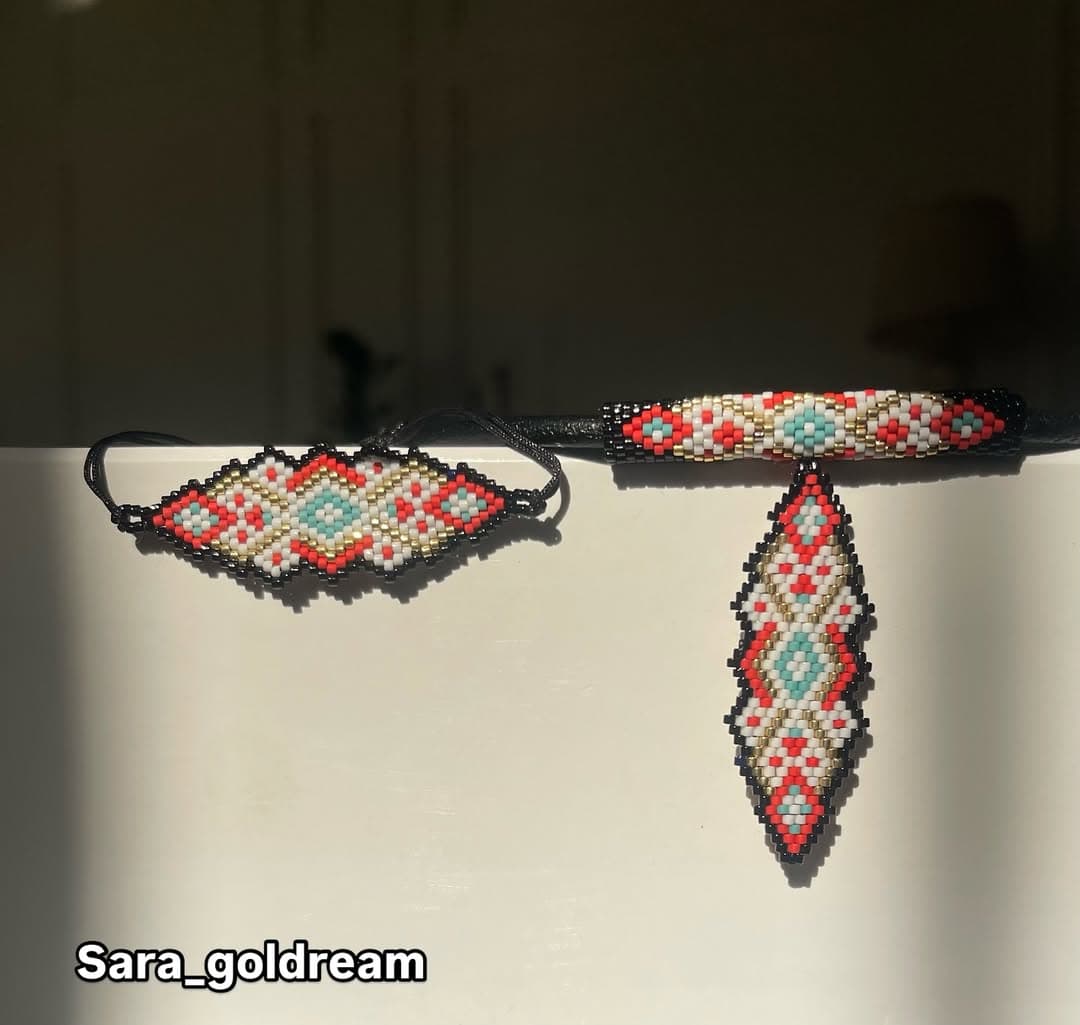 ست دستبند و گردنبند چوکر میوکی با بند چرم طبیعی