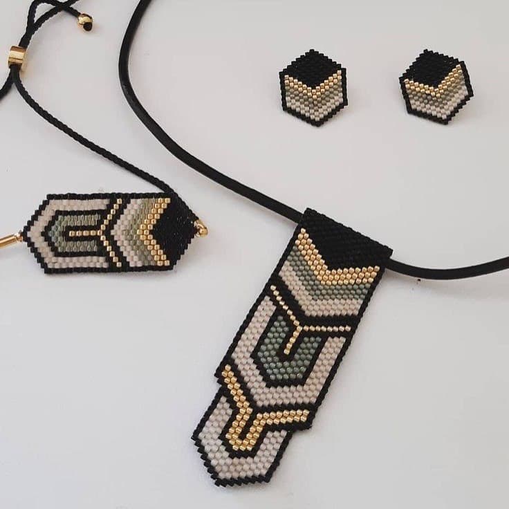 ست زیورآلات دست‌ساز منجوقی میوکی طرح هندسی