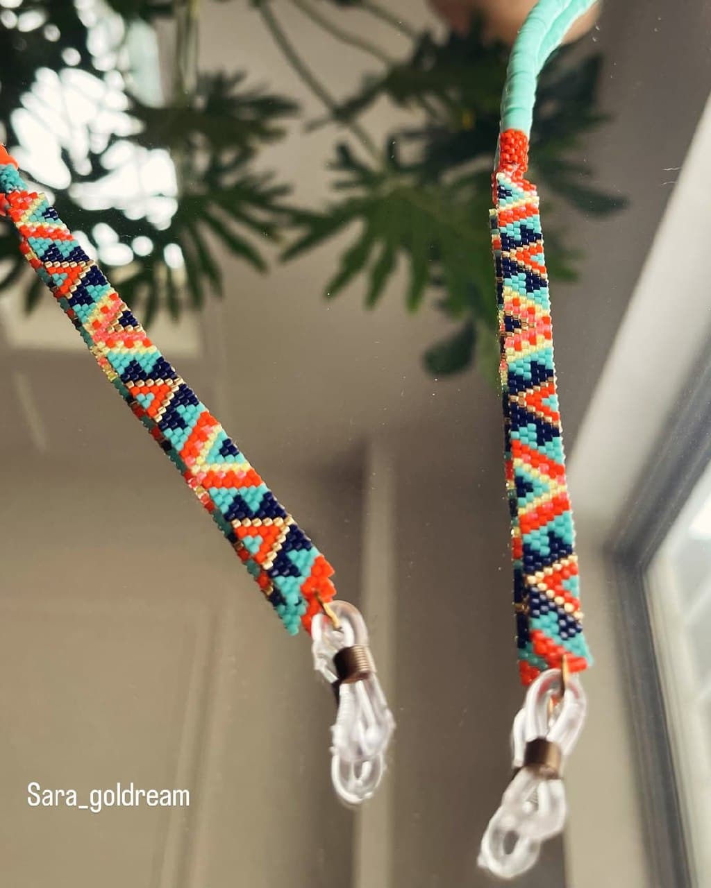 بند عینک دستبافت با منجوق میوکی ژاپن مدل آجری رنگارنگ