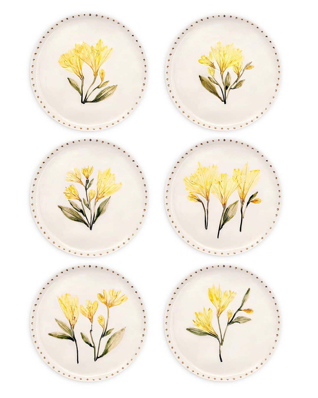 بشقاب سرامیکی دست ساز طرح گل زرد مدل فلورا