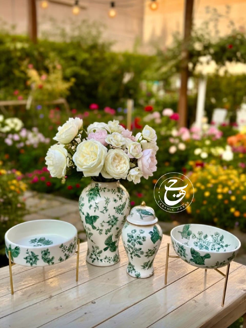 ست دکوری سرامیکی دستساز طرح پرنده و شاخسار