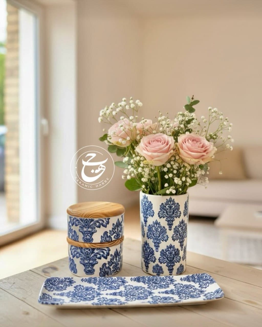 جینجر جار سرامیکی حبه طرح قلم آبی