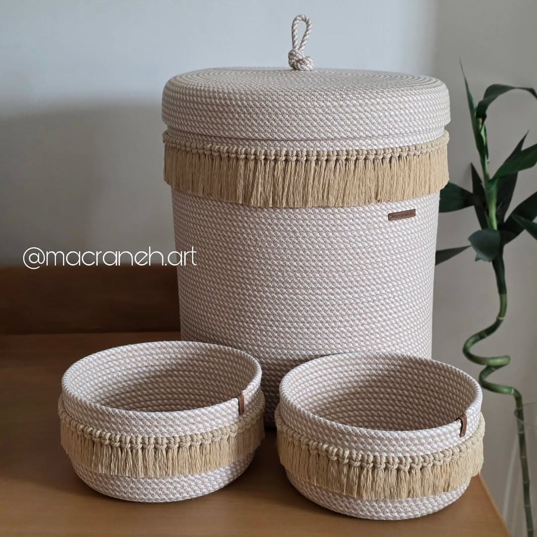 ست سبد نظم‌دهنده و لاندری مکرومه دستباف