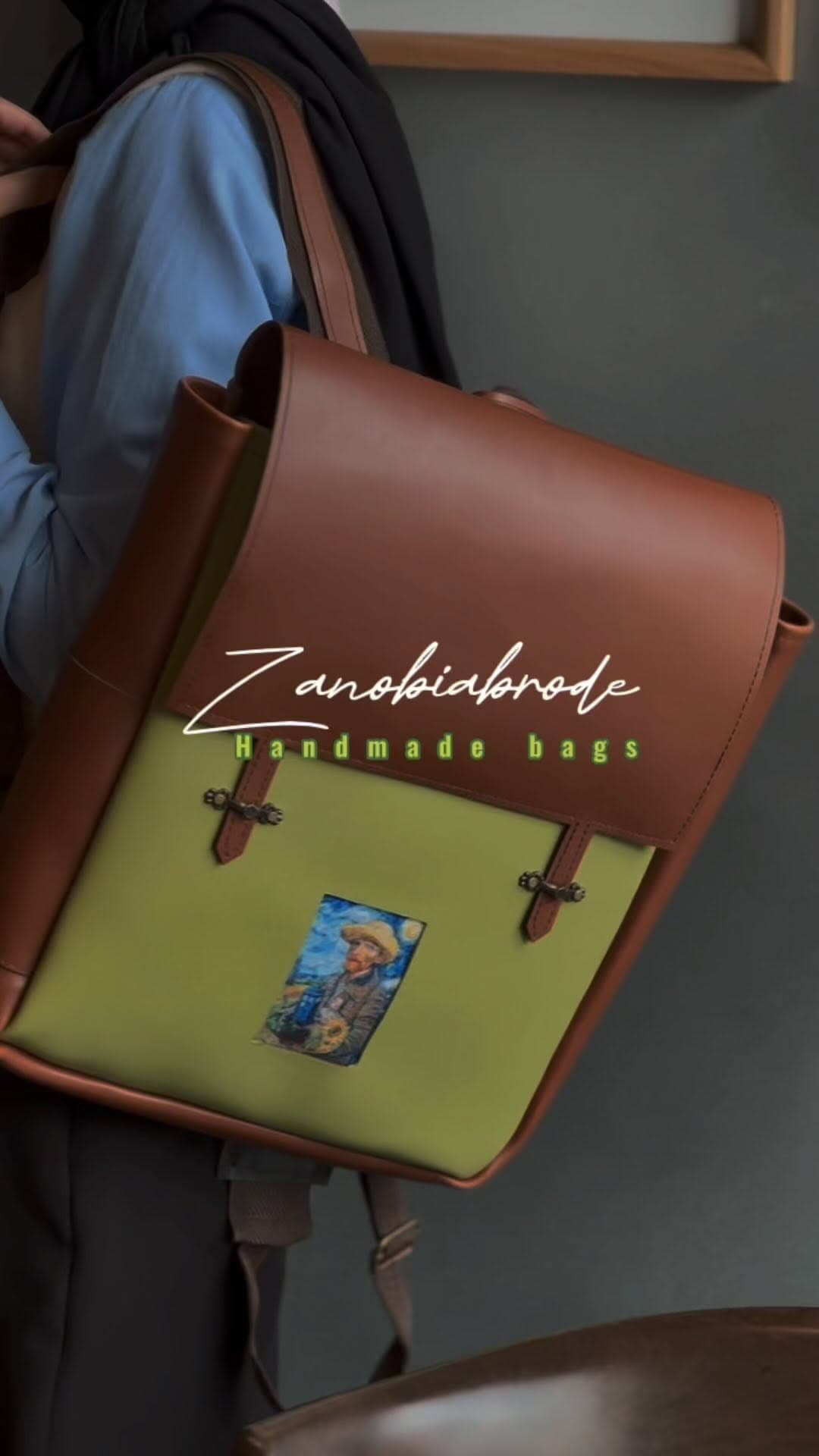 کوله پشتی چرمی زنانه دست دوز با طرح ونگوک