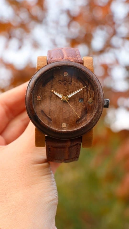 ساعت مچی چوبی با بند چرم مدل شیلر