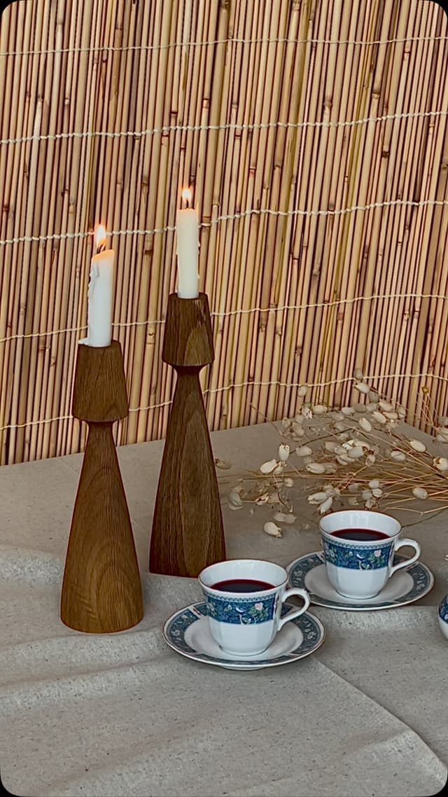 ست دو عددی شمعدان چوبی خراطی شده