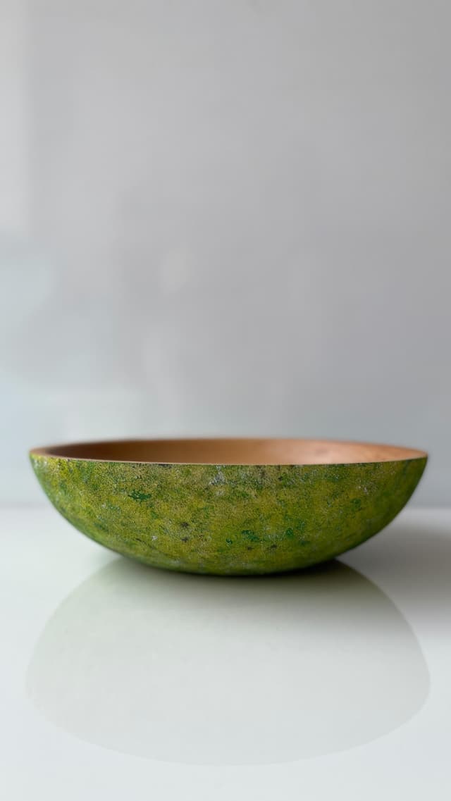 کاسه چوبی دستساز طرح خزه