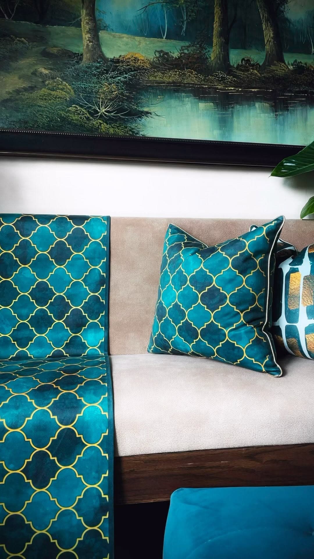 ست رانر و کوسن مخمل طرح مراکشی