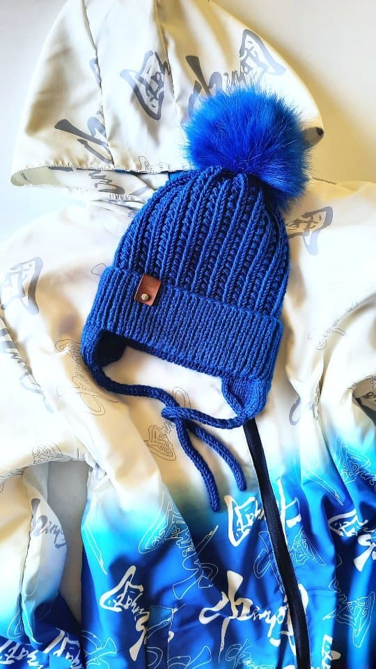 کلاه بافتنی پسرانه گوشدار آبی