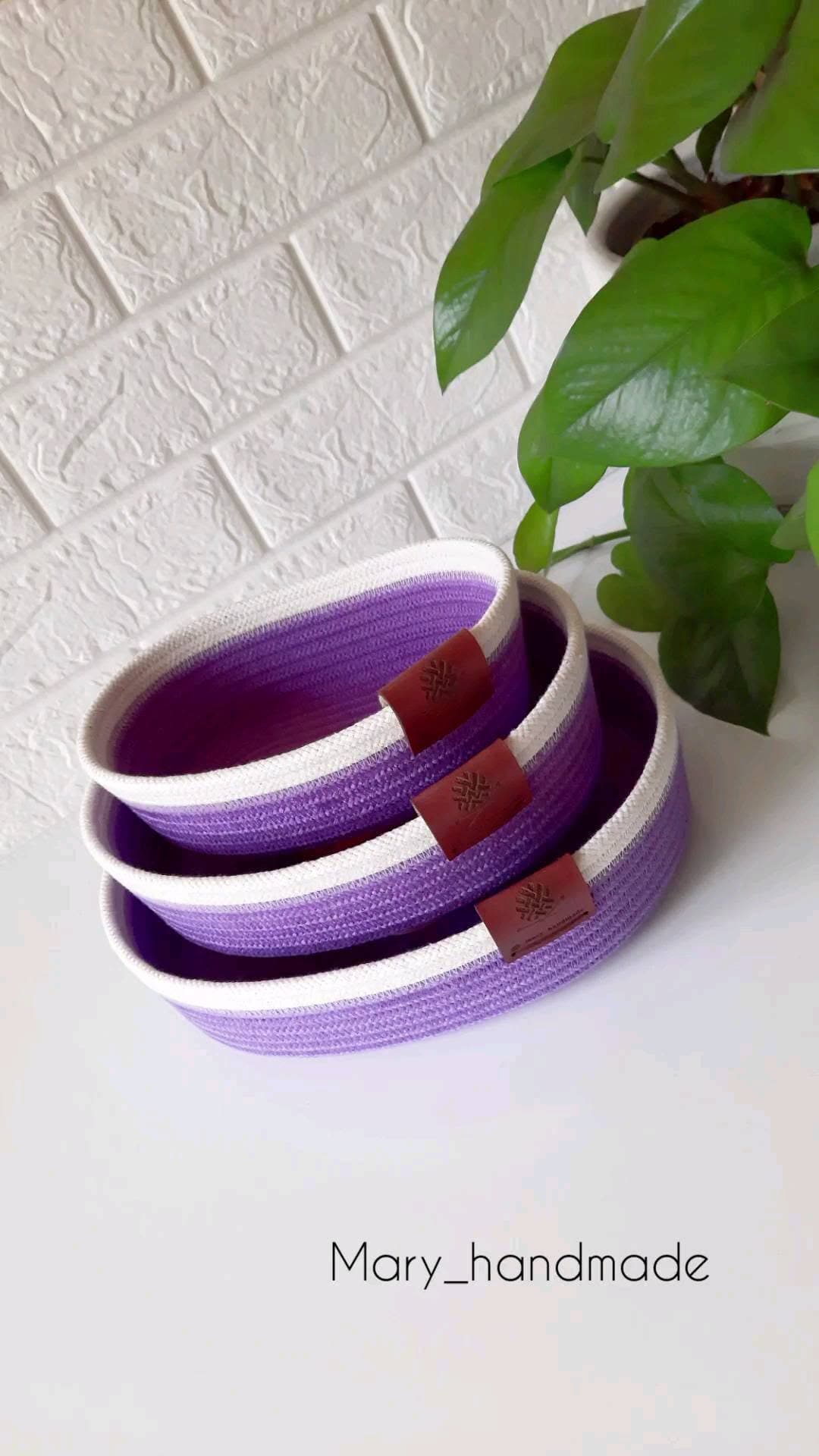 ست سه عددی سبد نظم دهنده دستبافت بنفش و سفید