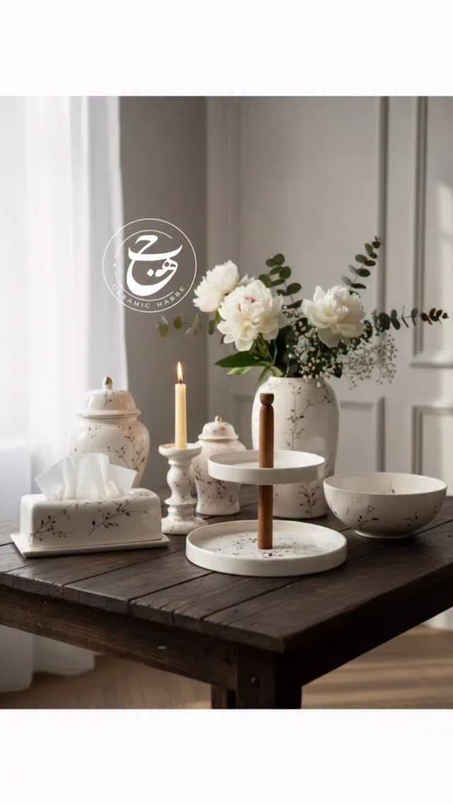 ست پذیرایی سرامیکی دستساز طرح شکوفه طلایی