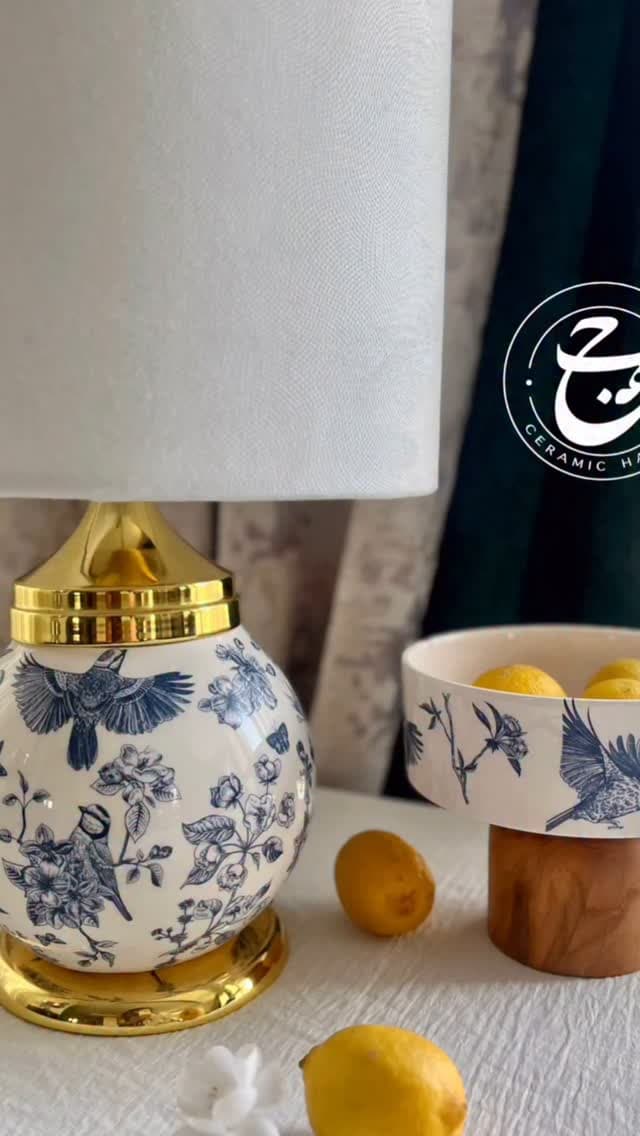 آباژور رومیزی سرامیکی طرح پرنده و گل