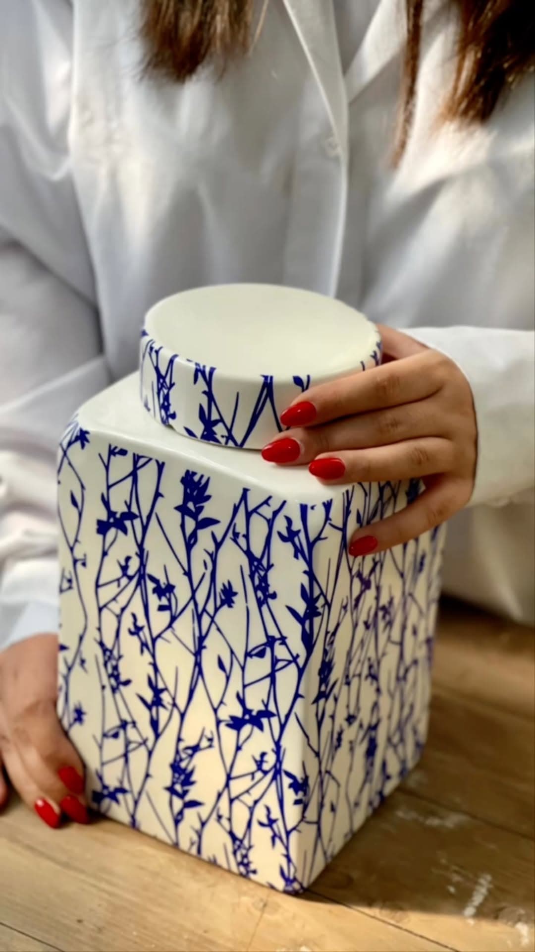 بانکه سرامیکی دکوری استوانه ای طرح دار