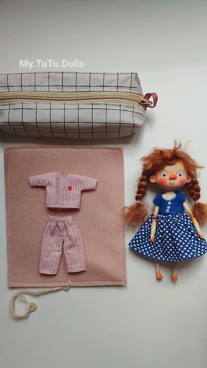 عروسک دست ساز مفصلی توتو مدل یواشکی با لباس و کیف