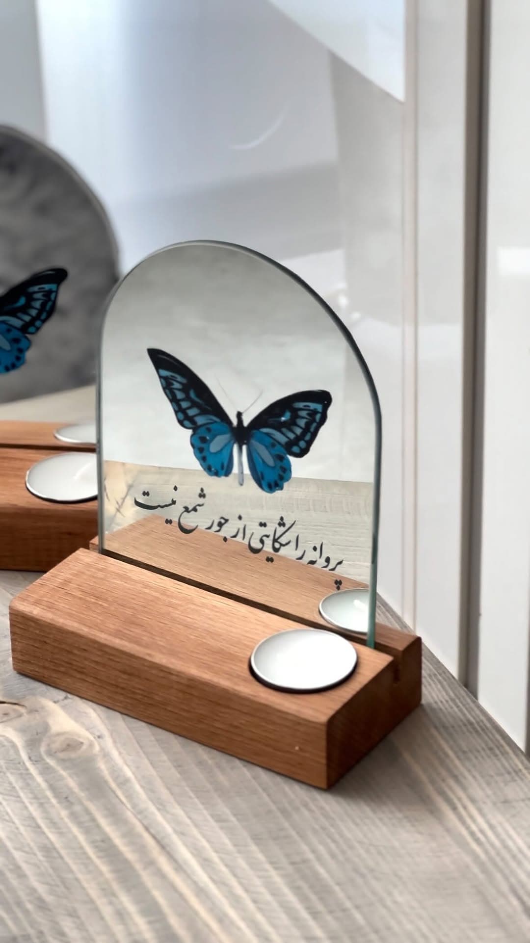 آینه دکوراتیو و جاشمعی رومیزی طرح پروانه