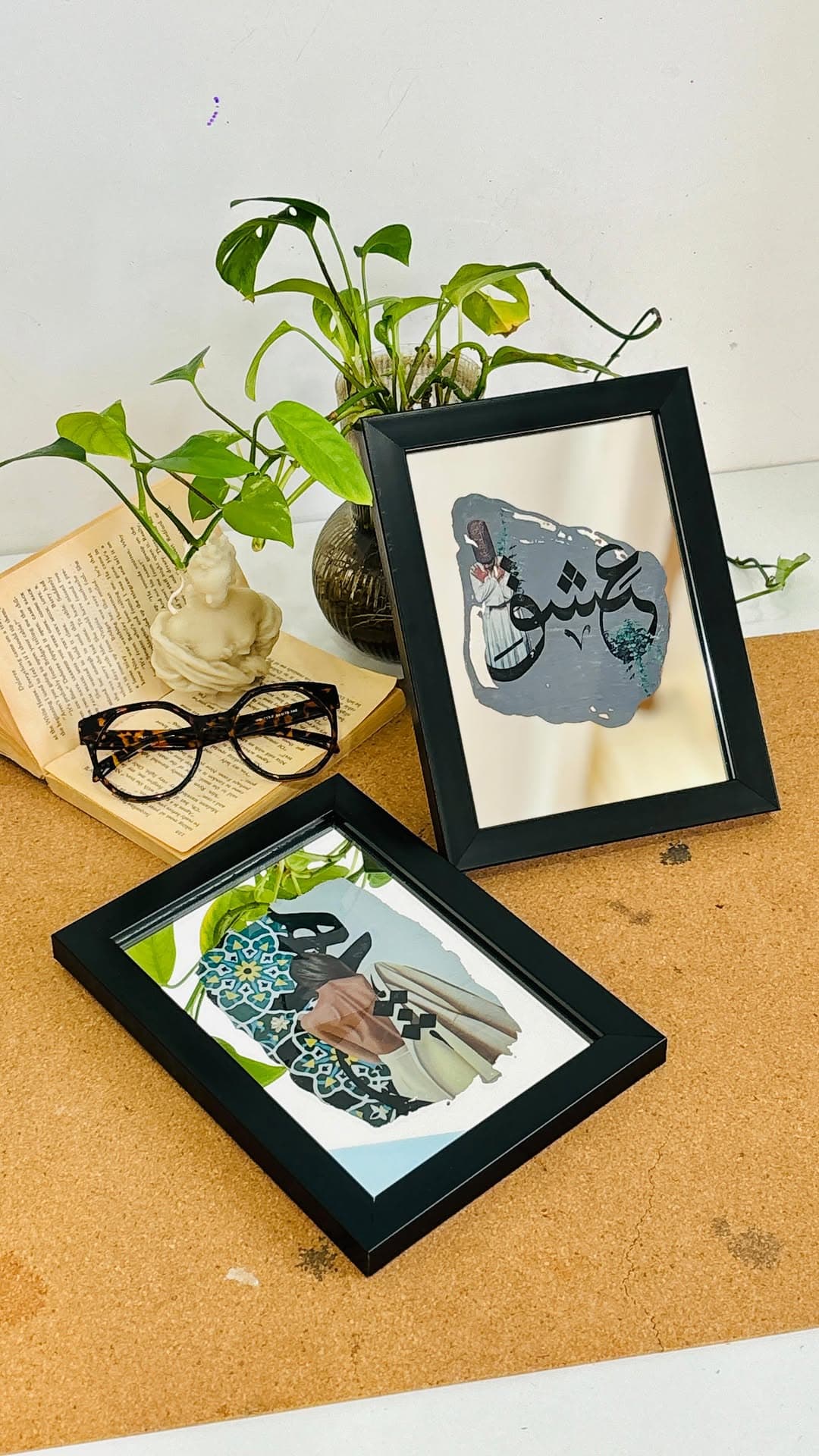 تابلو آینه ای دکوراتیو طرح کلاژ و خوشنویسی سایز A5