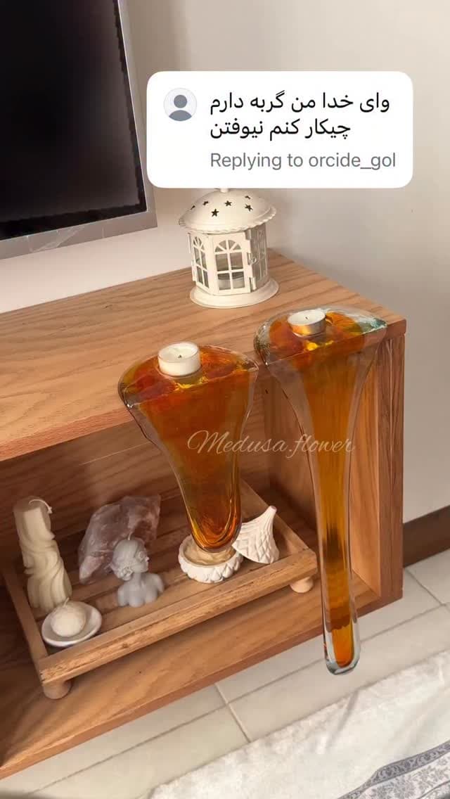 جاشمعی شیشه‌ای دست‌ساز مدل دالی رنگ عسلی