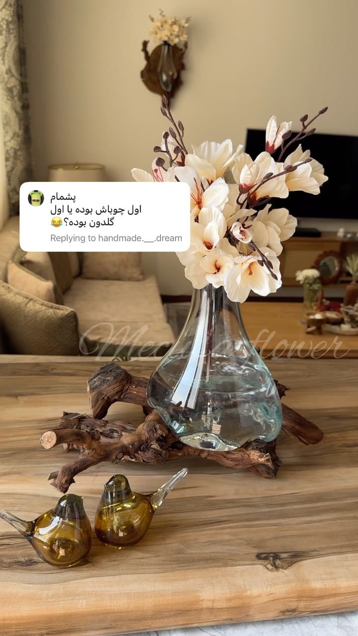 گلدان دکوری تلفیقی چوب و شیشه دست ساز