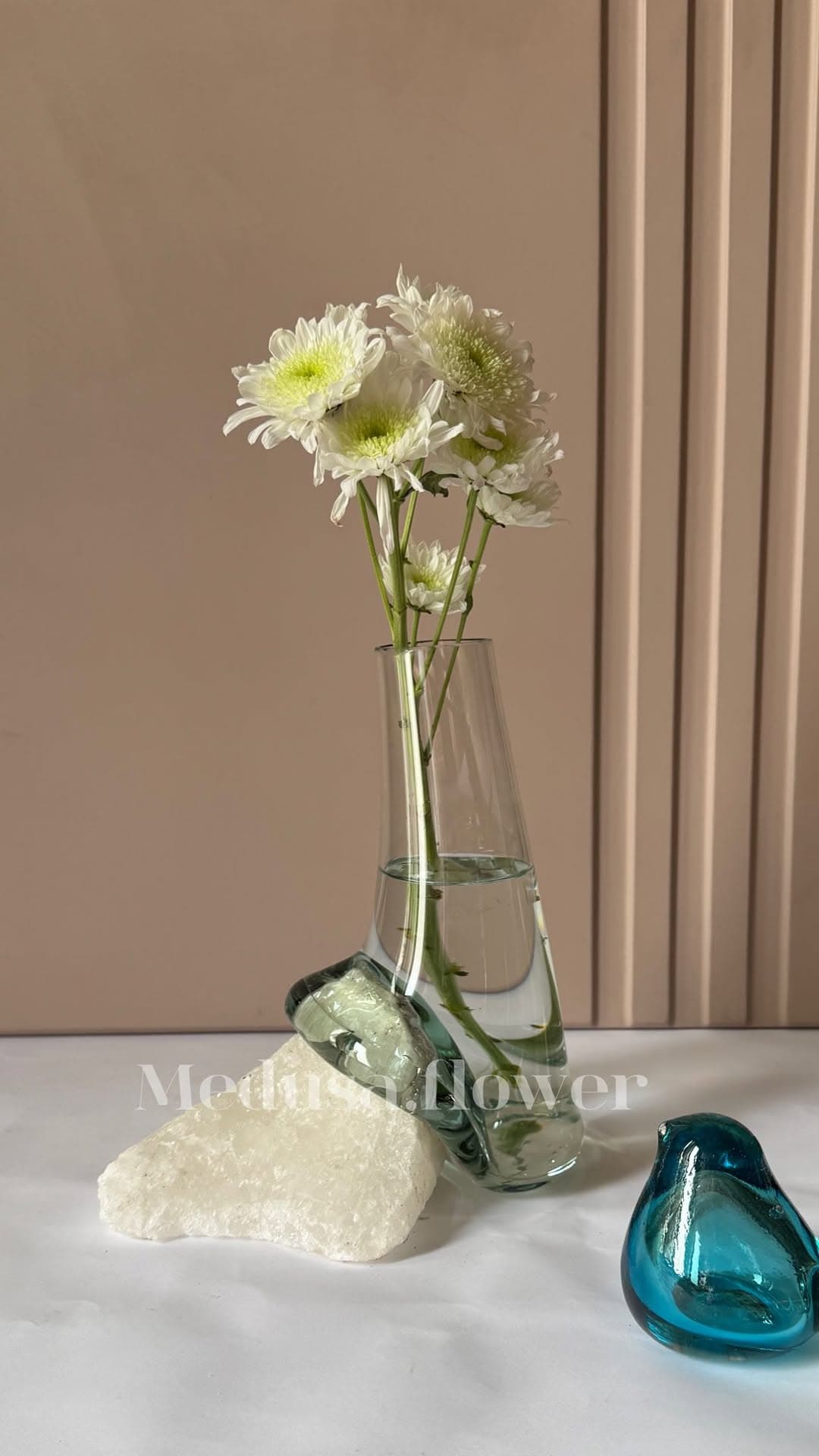 ست گلدان شیشه ای و سنگ نمک به همراه گنجشک دکوری