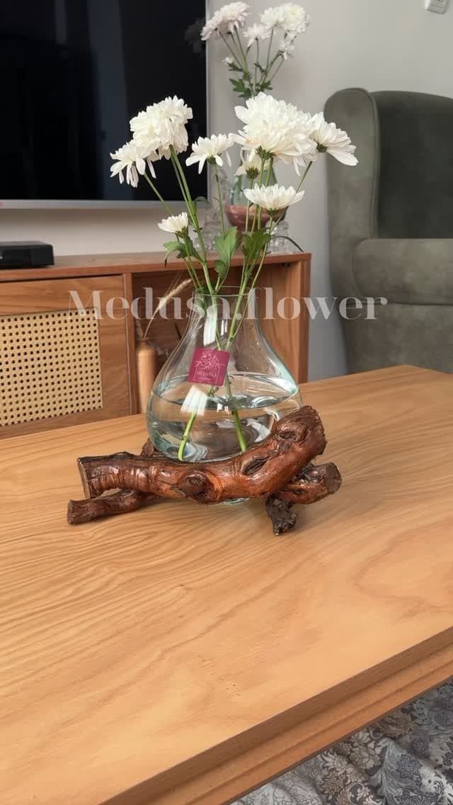 گلدان رومیزی تلفیقی چوب و شیشه دست ساز